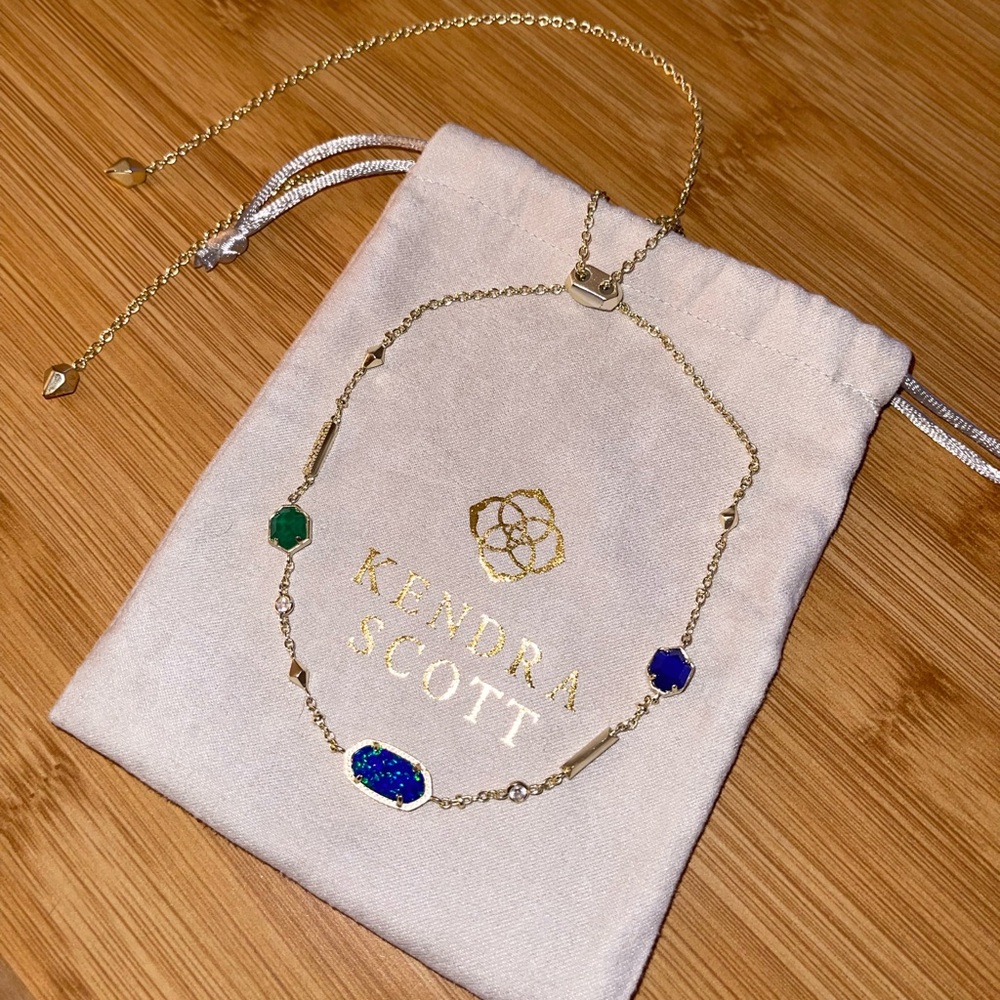 Custom Kendra Scott Jewel Bar Necklace - Blue/Green/Gold